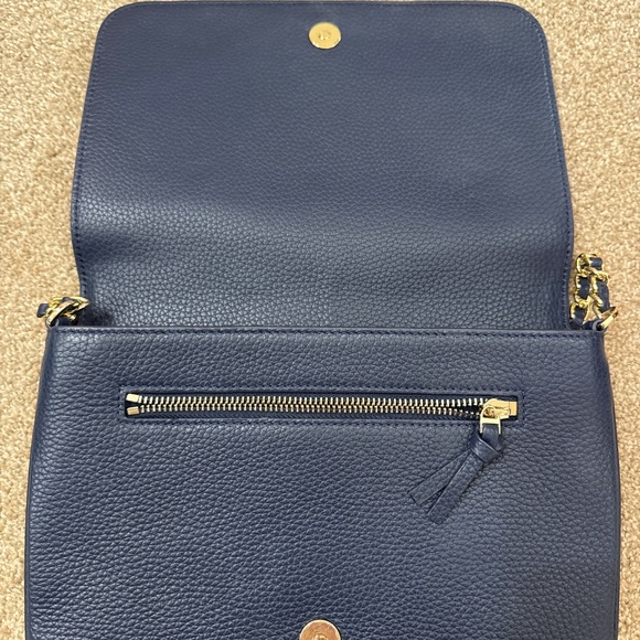 RARE Tory Burch Thea Flat Wallet Crossbody with Gold Strap - Navy - Picture 7 of 12